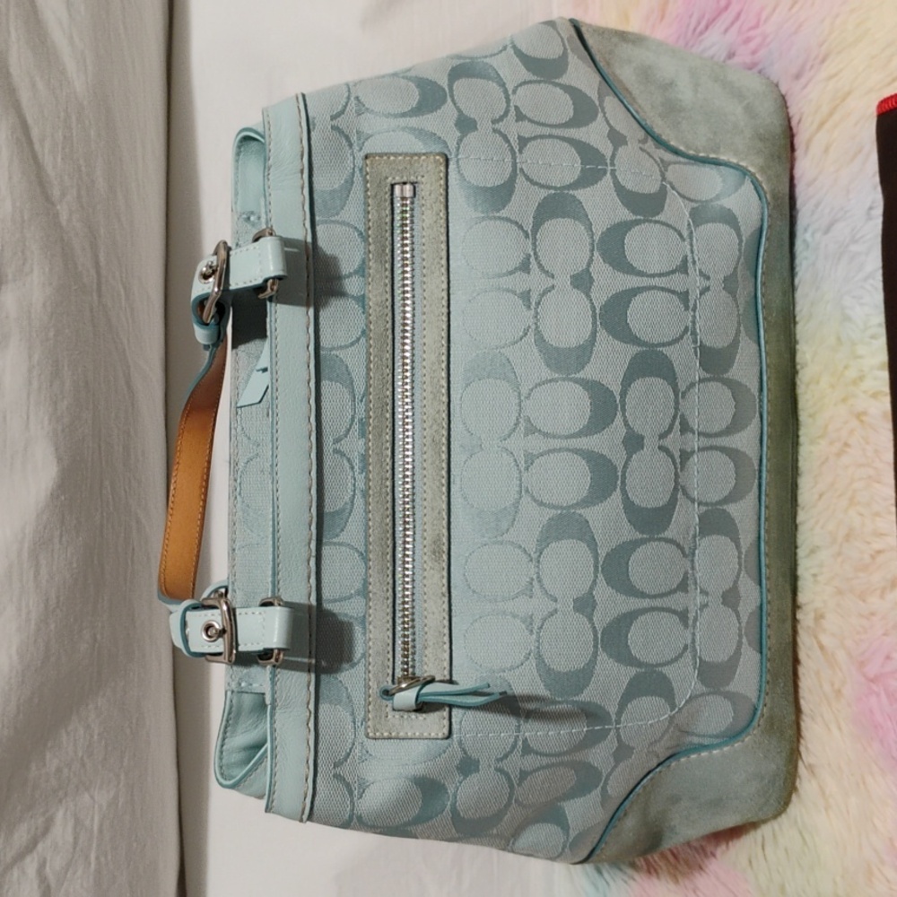 SALE! Auth Coach Denim Y2K Vintage Signature Baby Blue Handbag/Dust Bag - Picture 6 of 15